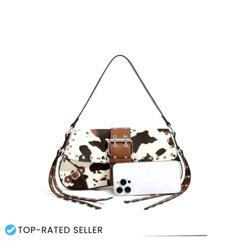 PU Leather Hobo Bag Y2K Gothic Punk Style Shoulder Purse Clutch